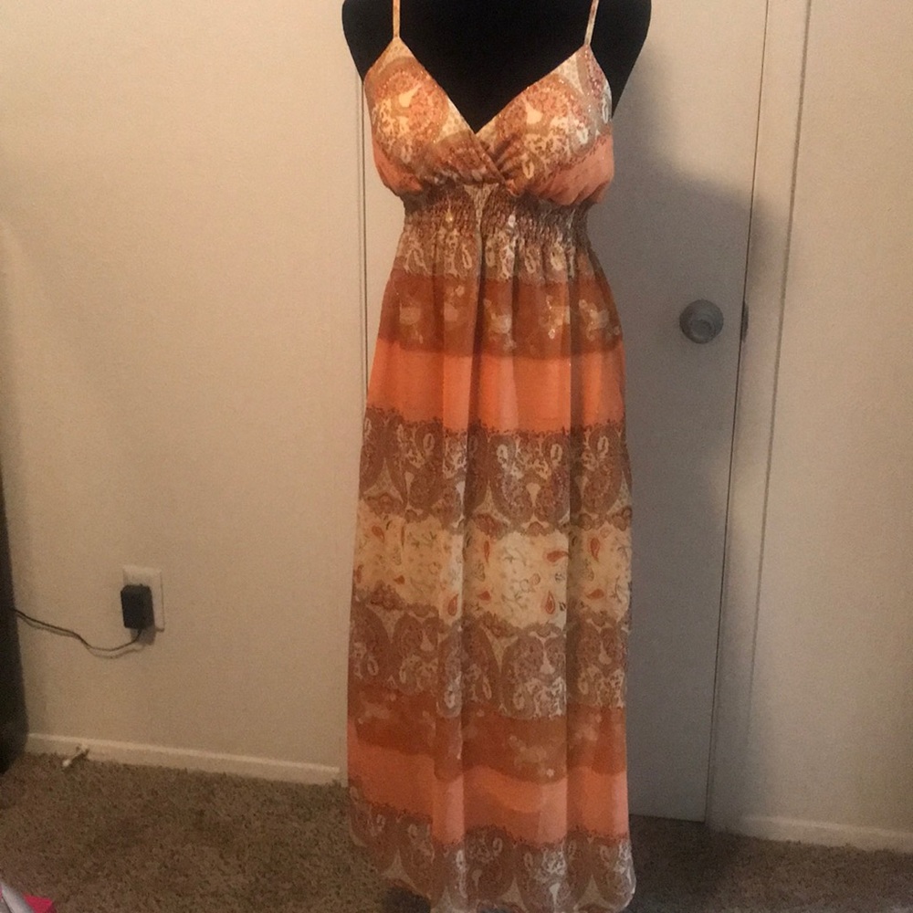 Beautiful peach and gold tone sundress